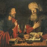 Jesus talking with Nicodemus at night