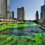 The Chicago River is painted green on Saint Patrick's Day celebrated on March 17th.