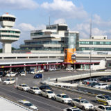 Airport tower and taxis at Berlin-Tegel Airport