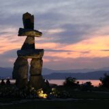 Sunset on the inuksuk at English Bay, Vancouver