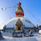 The dome-shaped Buddhist structure or stupa at Swayambhunath, Nepal