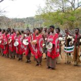 Swazis dancing in a cultural village show in Eswatini