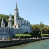 The basilicas next to the River Gave at Lourdes, France